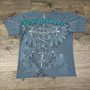 Vintage Easyriders Shirt Adult Large Blue‎ Iron Cross War Axe Motorcycle Biker